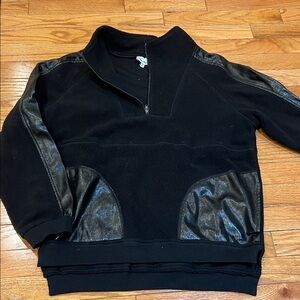 Heartloom Black Quarter Zip Inside Out Fleece Sweatshirt with Leather, Size M